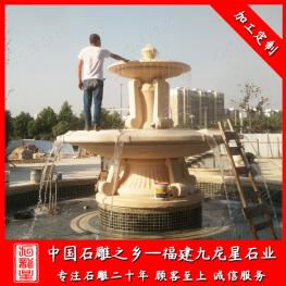 酒店門口石材水缽 埃及米黃噴泉水池設(shè)計(jì)